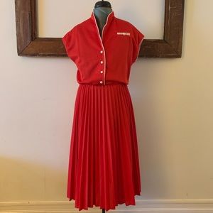 Vintage Red Pleated Dress